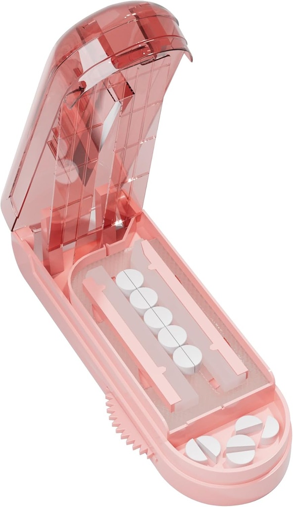 Splitter pour les petites et les petites pilules, Splitter coupe exactement plusieurs pilules à la fois pour les grands et les petits médicaments, Sharp Blade avec garde de sécurité (Pink)