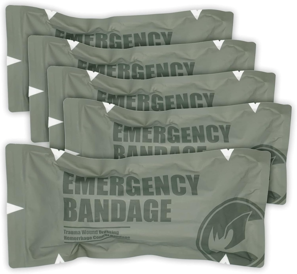 RHINO RESCUE 6" Israeli Style Emergency Bandage, Compression Trauma Wound Dressing, Médical sous vide stérile scellé, Combat Tactical First Aid Kit Fournitures IFAK, 5 Compte