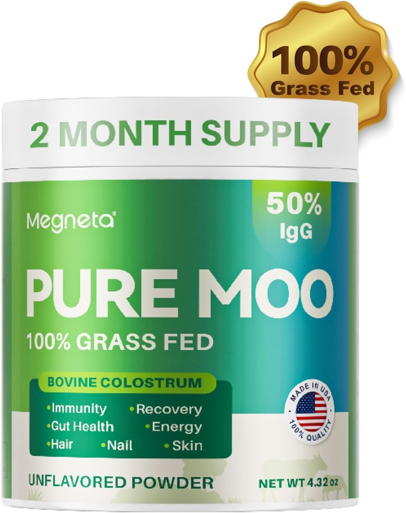 Supplément de colostrum bovin pour les humains - 50% IgG 100% herbe Fed, Poudre de colostrum pour la santé de Gut, de la peau et des cheveux, de la beauté et des immunes Support pur Moo Keto, sans gluten et sans gras (non aromatisé) V3