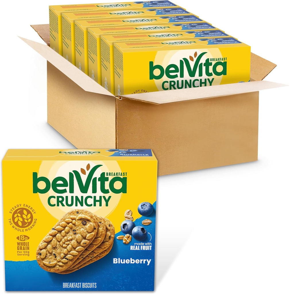 belVita Petit déjeuner Bars Biscuits, Blueberry, 30 Total Packs, 6 Boîtes (4 Biscuits par Pack)