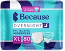 Parce que la nuit s'absorbe - Sous-vêtements d'incontinence jetables pour adultes, slips de nuit extra absorbants pour hommes et femmes, blanc, XLarge, 80 comte (4 paquets de 20)