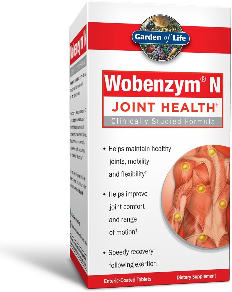 Supplément articulaire Garden of Life pour les hommes et les femmes - Wobenzym N Enzymes systémiques, formule cliniquement étudiée pour des articulations saines, mobilité, flexibilité, récupération post-exercice, sans gluten, 800 comprimés