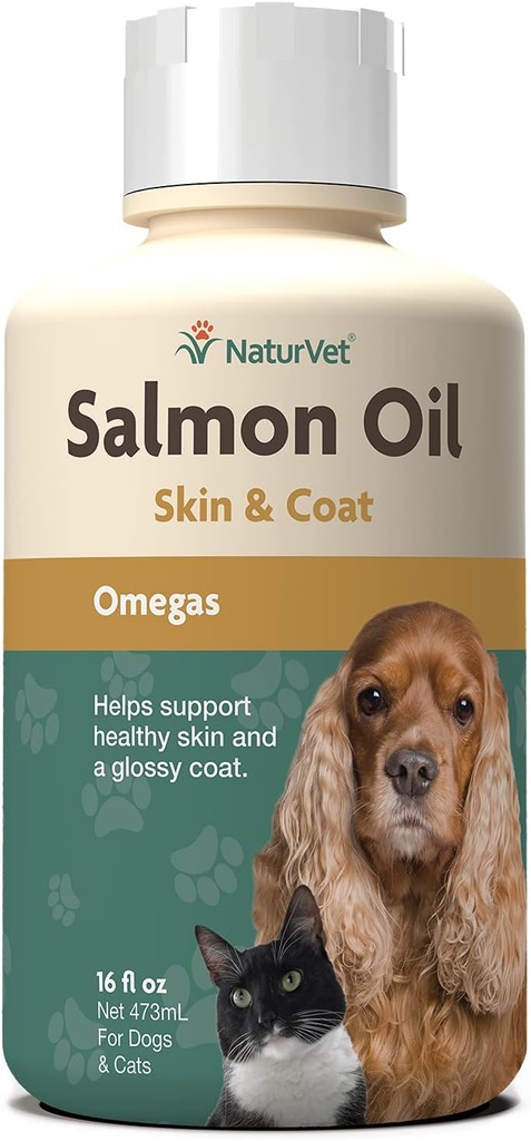 NaturVet Salmon Oil Skin Supplement for Dogs & Cats – Includes Omega-3, 6 Fatty Acids – For Healthy Skin, Glossy Coats – Dog Coat Supplement, Cat Skin Supplement – 16 Oz.