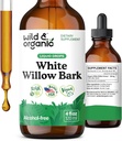Teinture d'écorce de saule blanc sauvage et biologique - Supplément liquide pour le soutien global - Extraits de saule blanc sans alcool et sans sucre - Salix Alba Bark - Vegan, Pas d'additifs - 4 fl oz