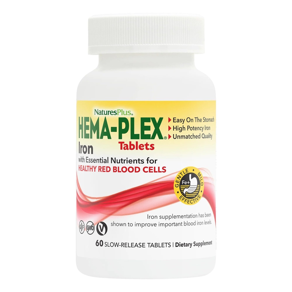 NaturesPlus Hema-Plex Fer - 60 comprimés - 85 mg Fer élémentaire + vitamine C et bioflavonoïdes pour cellules rouges saines - Vegan, sans gluten - 30 portions