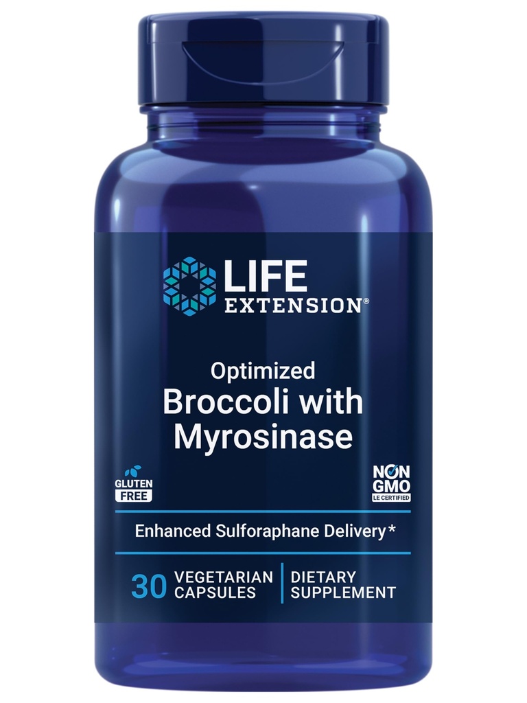 Prolongation de la durée de vie Optimisé Brocoli avec Myrosinase, Supplément foie-détox, Biodisponible avancé, Une fois par jour, Non-OGM, Végétarien, Sans gluten, 30 Capsules
