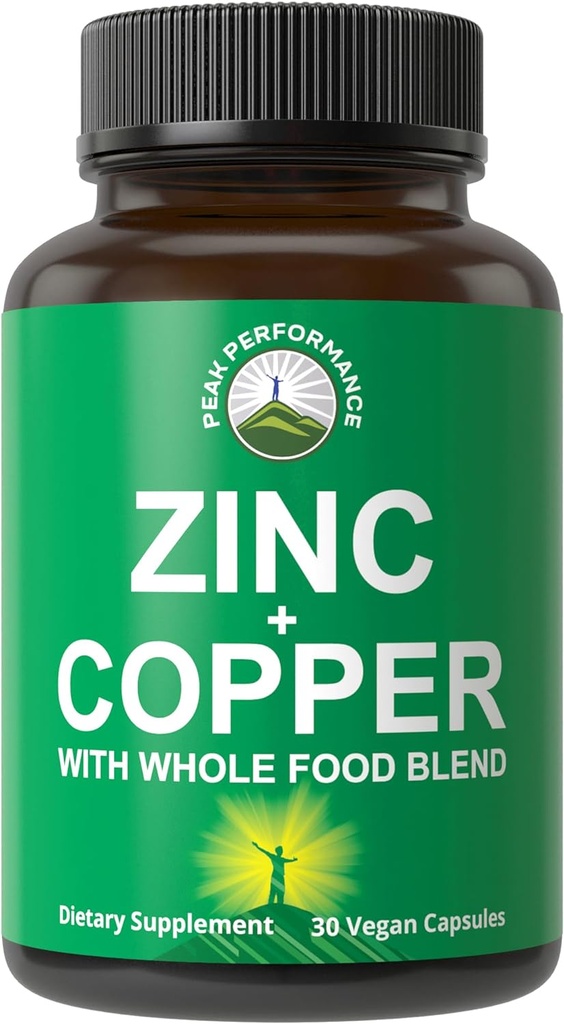 Zinc avec Cuivre + Mélange de 25 Légumes et Fruits pour Max Absorption. Capsules de supplément de soutien immunitaire. Deux minéraux essentiels pour l'immunité. Pilules de vitamine de zinc pour hommes et femmes.