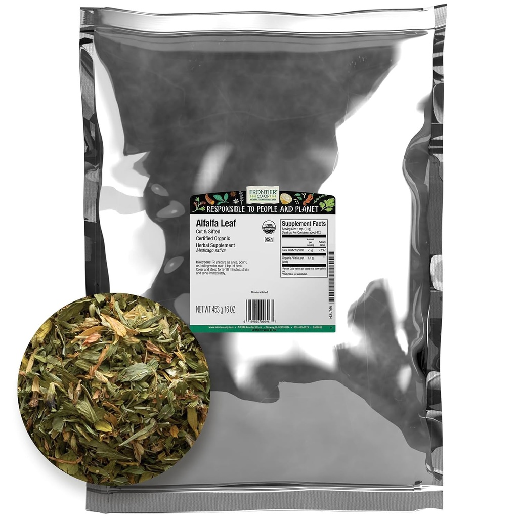 FRONTIER Feuille d'alfalfa coupée biologique, 16 OZ