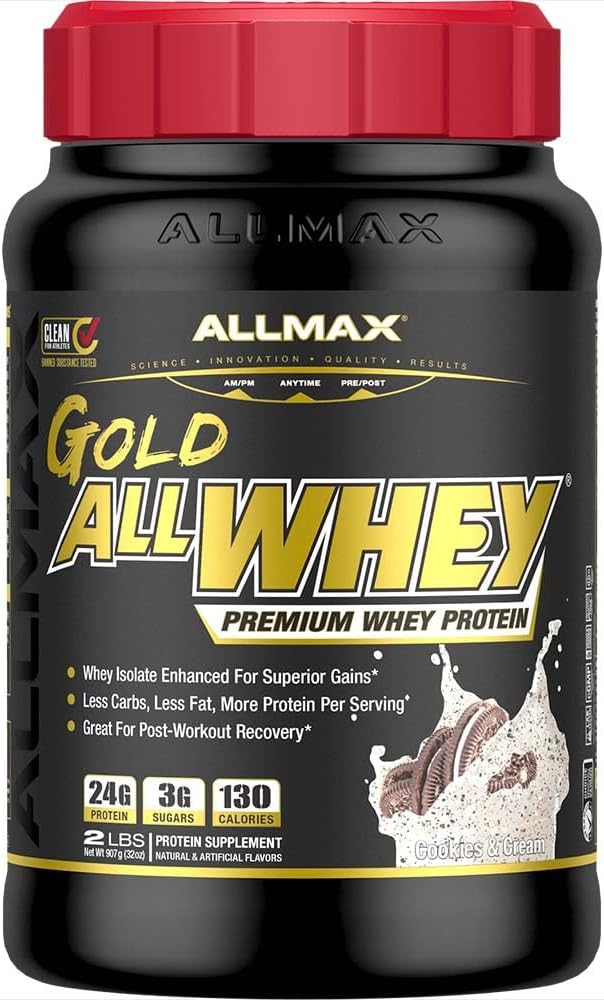 ALLMAX Nutrition Or ALLWHEY, Cookies et Crème - 2 lb - 24 grammes de protéines par scoop - Sans gluten, faible teneur en glucides et faible teneur en sucre - Env. 30 portions