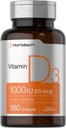Horbäach Vitamine D3 1000UI (25mcg) Softgels (180 Count) Formule de haute puissance (non-OGM et supplément sans gluten)