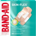 Band-Aid marque Skin-Flex Bandes adhésives pour les premiers soins et soins de la plaie des coupures mineures, des éraflures et des brûlures, bandes stériles flexibles Idéales pour les doigts, les mains et les genoux, tailles assorties, 60 ct