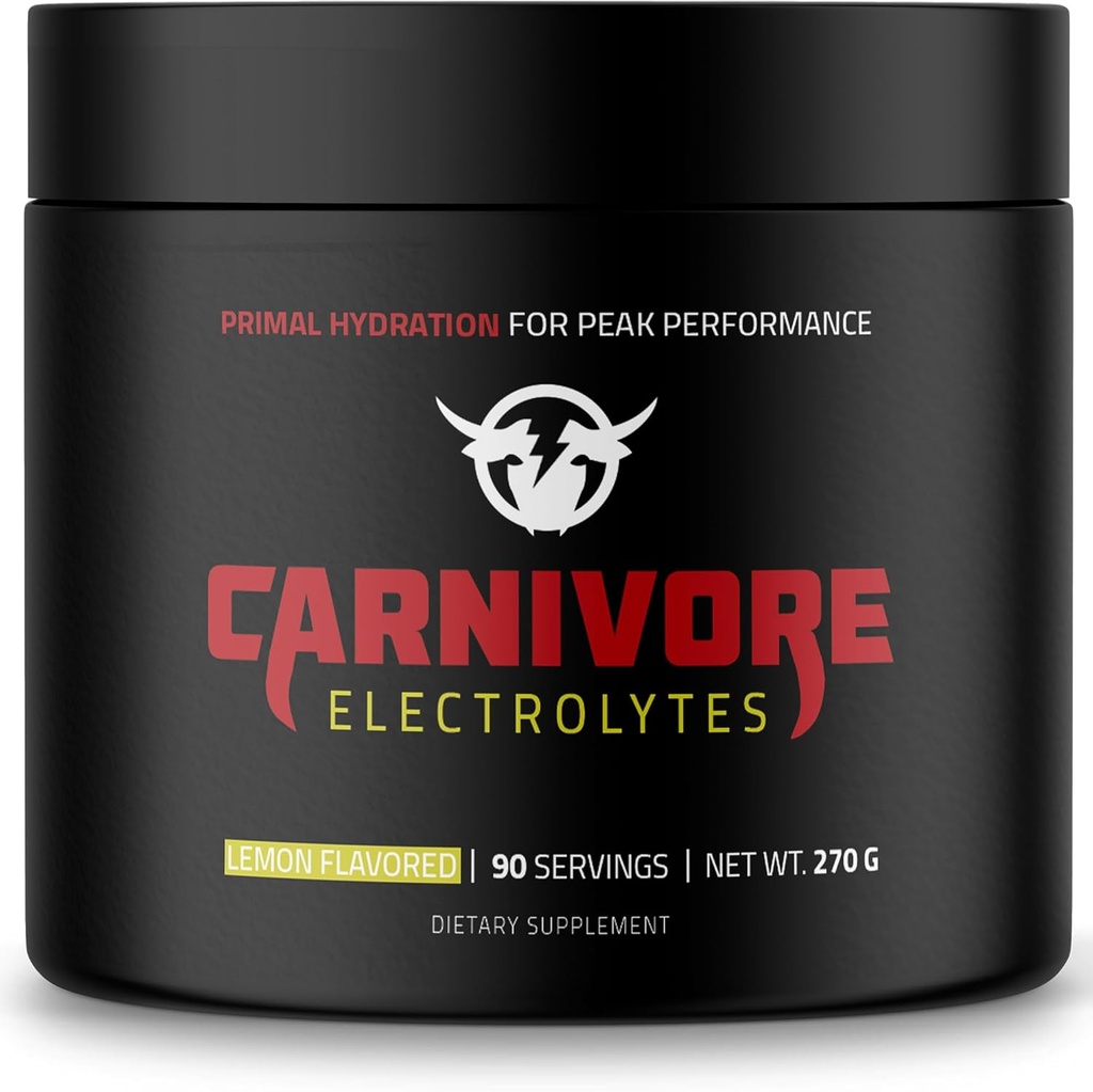 Poudre d'hydratation Premium pour le régime Carnivore - Soutien électrolytique équilibré, Zero Carb, Keto Friendly - Énergie optimale et récupération - 90 portions (Lemon naturel)