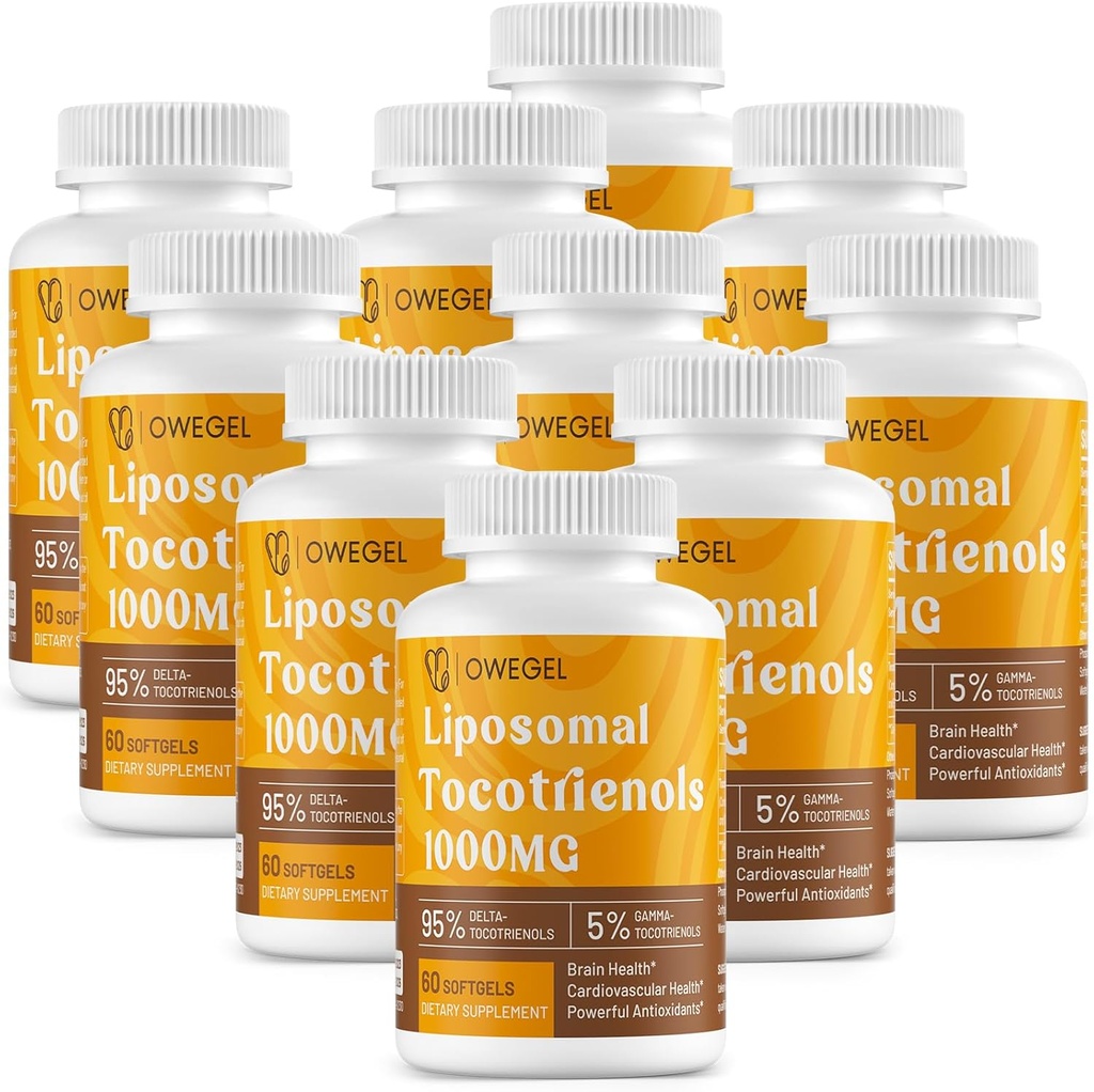 Tocotriénols liposomiques 1000mg - Haute biodisponibilité Vitamine E Tocotriénols Suppléments,95% Delta et 5% Gamma Tocotriénol Capsules supportent la peau, le os, l'antioxydant 600 Softgels