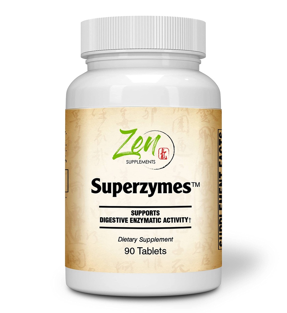 Suppléments Zen - Superenzymes Superenzymes Formule multienzymes contenant Pepsin, Bromelain, Papaine, Pancréatine et Betaïne HCL 90-Tabs