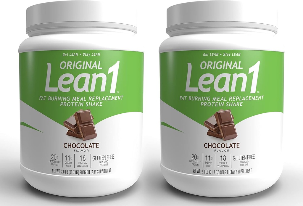 Lean1 substitut de repas de protéines Shake, chocolat aromatisé, 2-PACK de 15 tubs