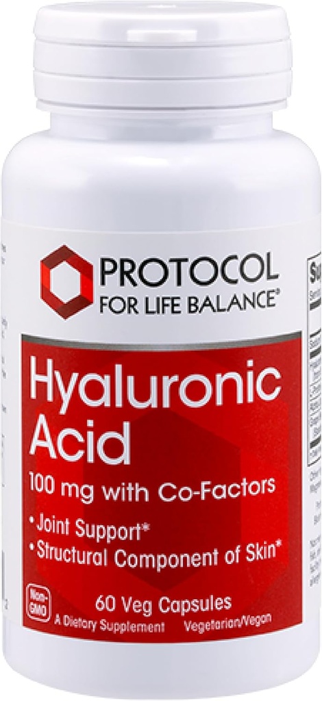 PROTOCOLE POUR LA BALANCE DE VIE Acide hyaluronique - 100 mg Acide hyaluronique - Skin & Joint Support - Supplément de soutien pour les yeux - Non-OGM & Kosher - 60 bouchons de veg
