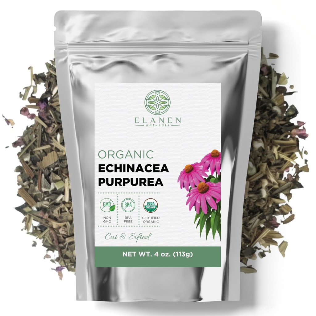 Echinacée biologique Purpurea 4 oz (113g), thé d'échinacée séchée certifié USDA, herbes de qualité supérieure, fleur de cône violet, coupé et tamisé