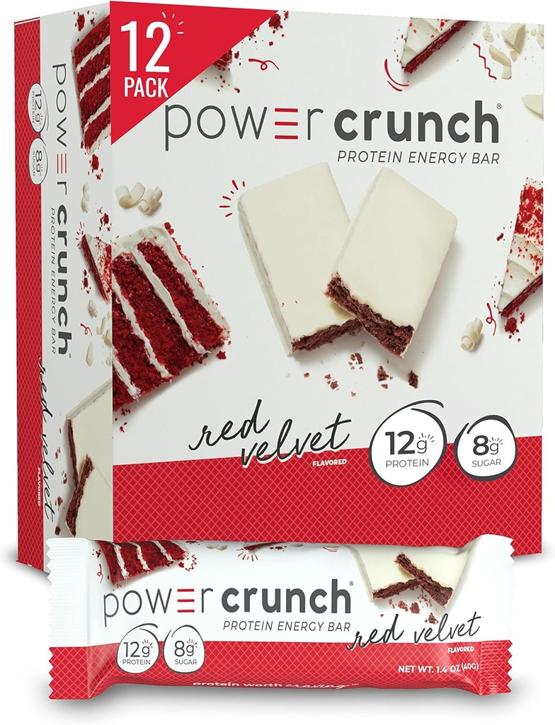 Power Crunch Protein Wafer Bars, High Protein Snacks with Delicious Taste, Red Velvet, 1.4 Ounce (12 Count)