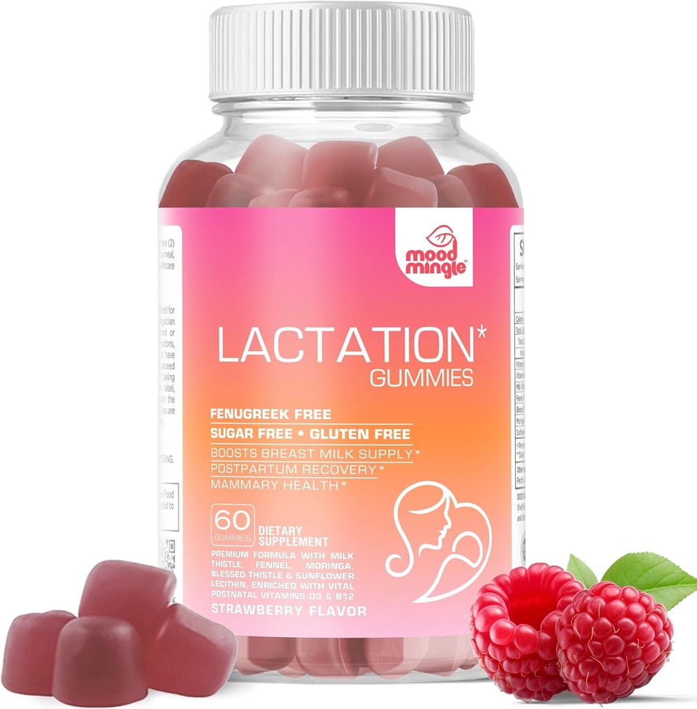 Allaitement et soutien postpartum Gummies - avec le chardon béni, graines de fenouil, chardon de lait, Moringa, lécithine de tournesol, vitamine D3 et B12 - Augmenter l'offre de lait Production de lait