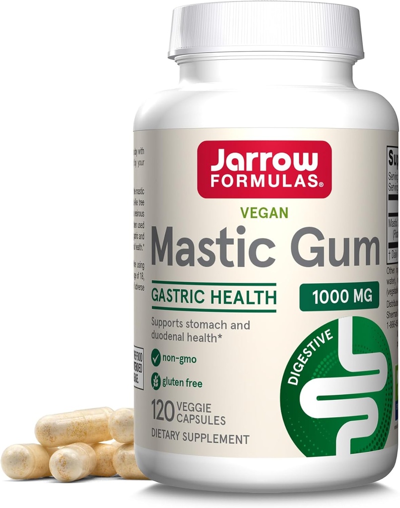 Formules de Jarrow Gum mastic 1000 mg - 120 capsules de Veggie - Formule naturelle pour la santé stomacale, duodénale et buccodentaire - 60 portions
