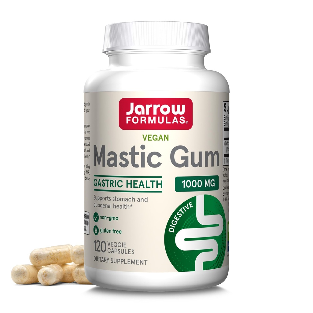 Formules de Jarrow Gum mastic 1000 mg - 120 capsules de Veggie - Formule naturelle pour la santé stomacale, duodénale et buccodentaire - 60 portions