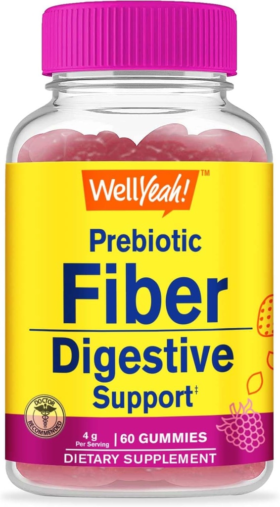 Eh bien oui Gommies de fibre prébiotique pour les adultes Supplément de fibre pour les femmes et les hommes - Suppléments de fibre pour la santé digestive - Vegan, sans gluten et non OGM - Berry Flavor - 60 Comte