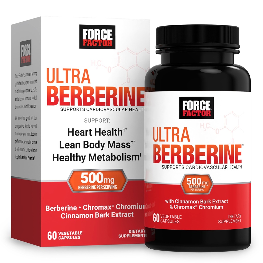 FACTEUR DE FORCE Ultra berbère, supplément berbère avec 500mg Berberine HCl Plus Chromium et extrait d'écorce de cannelle pour soutenir le métabolisme et le bien-être quotidien, non OGM, sans gluten, 60 capsules végétales