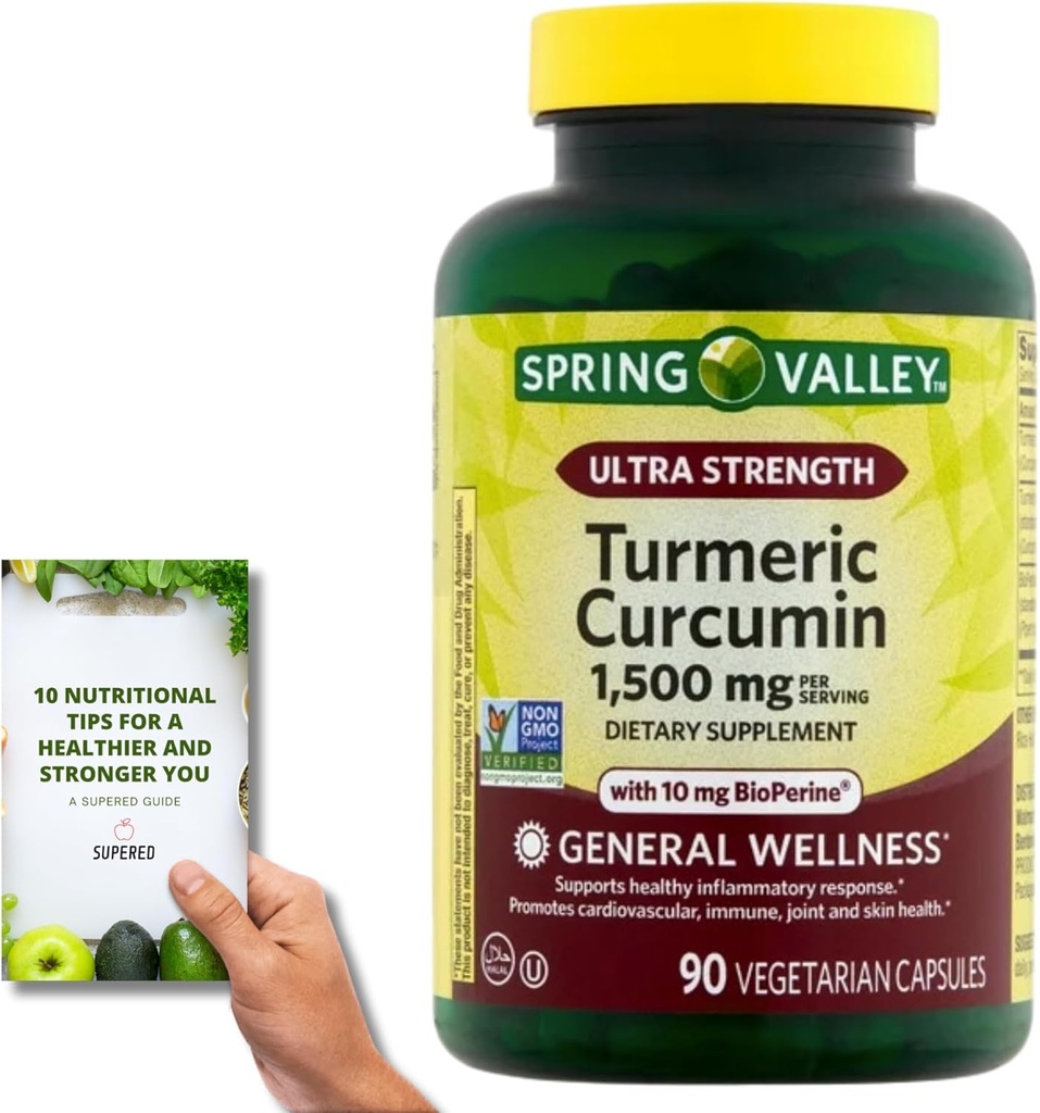SupeRed Spring Valley Curcumine curcumine curcumine ultra-forte - 90 Compte, 1 500 mg Capsules végétariennes - Comprend Guide Nutritonal' (2 articles)
