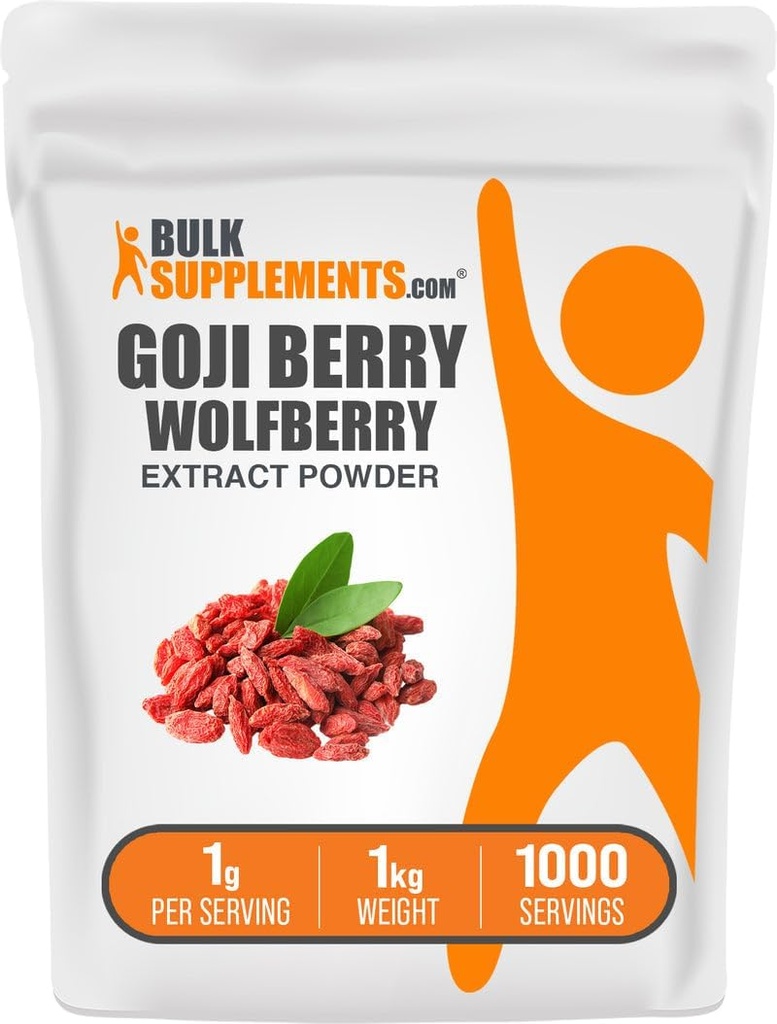 BulkSupplements.com Poudre d'extrait de loupe - supplément de baies Goji, poudre de fruits - végétalien et sans gluten, 1g par portion, 1kg (2,2 lbs) (paquet de 1)