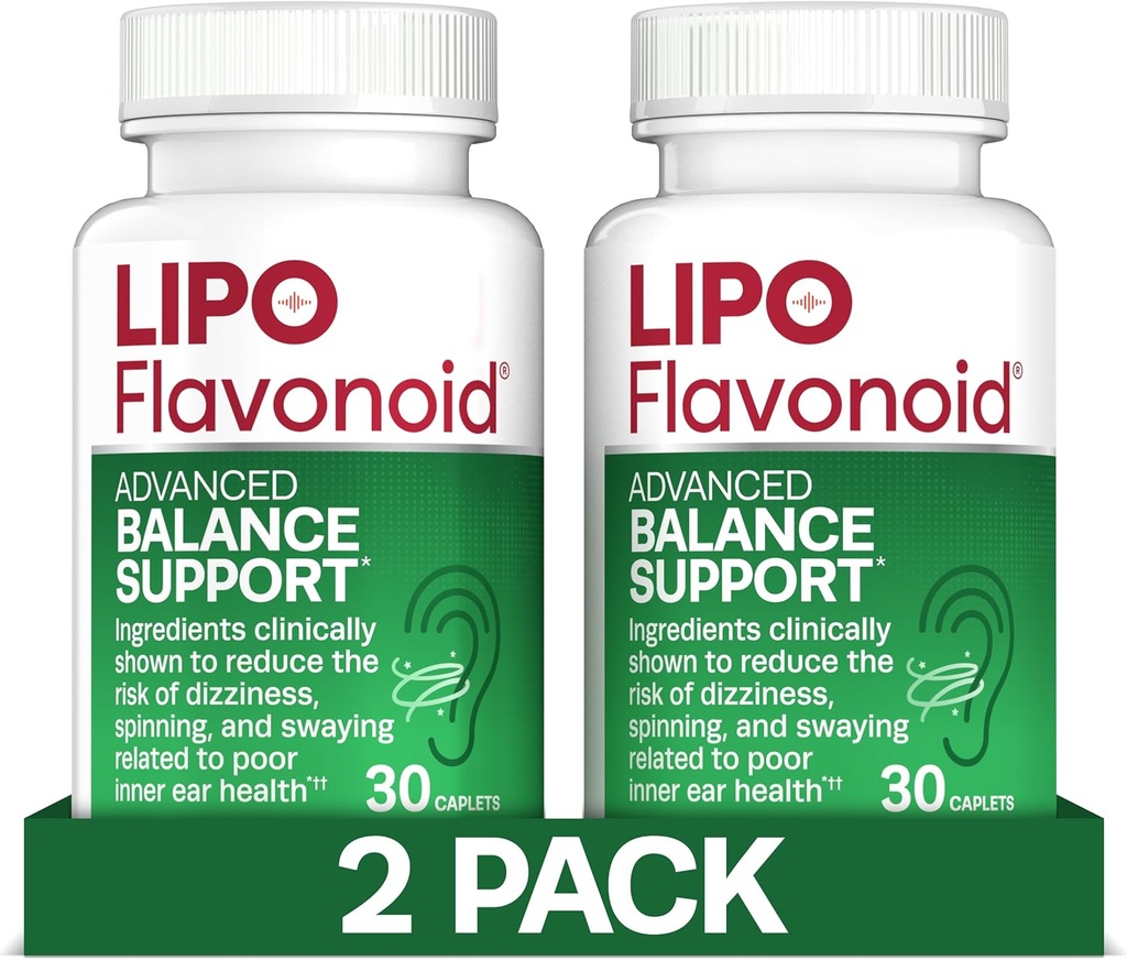 Balance lipo-flavonoïde pour le soulagement du vertige et du vertige - Formule testée cliniquement avec complexe Ginkgo Biloba et vitamine D & B - Soutien de la santé et de l'équilibre de l'oreille interne - 30-Conte - 2-Pack