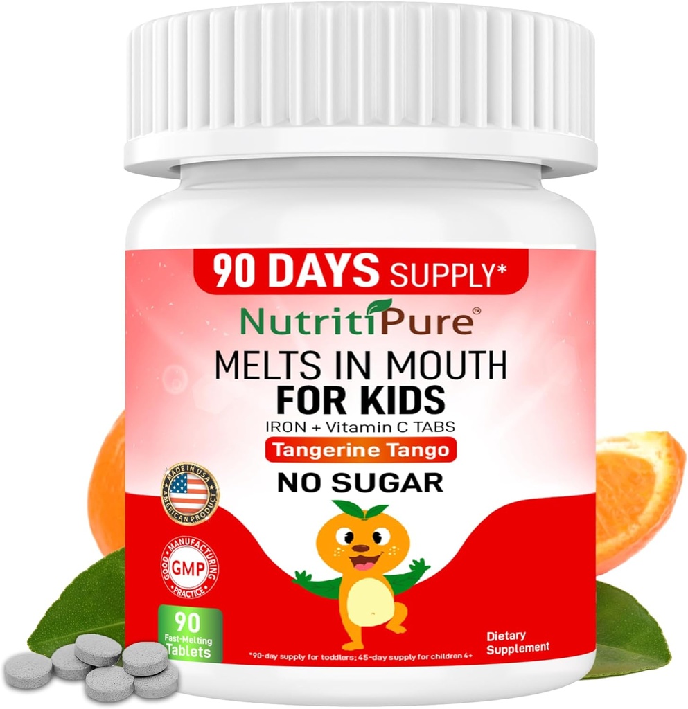 Supplément de fer à croquer pour enfants, Ferronyl® Carbonyl Fer 9 mg, Vitamine C 30 mg, Tangerine Tango Orange Flavor, 90 Compte