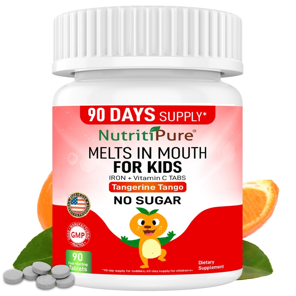 Supplément de fer à croquer pour enfants, Ferronyl® Carbonyl Fer 9 mg, Vitamine C 30 mg, Tangerine Tango Orange Flavor, 90 Compte