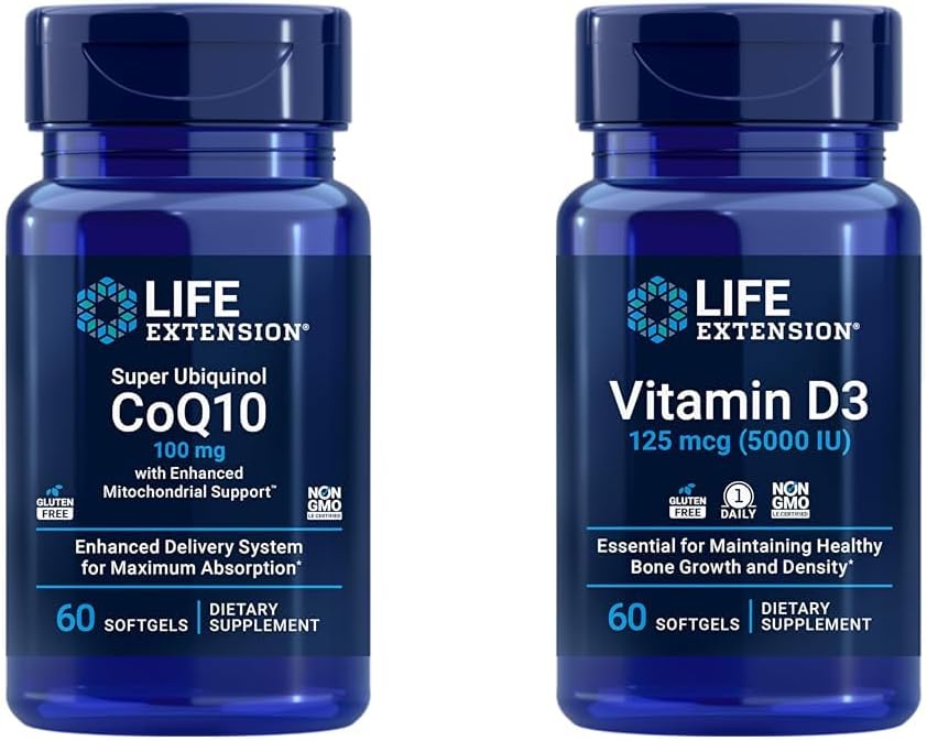 Extension de vie Super Ubiquinol CoQ10 avec soutien Mitochondrial amélioré et vitamine D3 125 mcg (5000 UI), santé des os