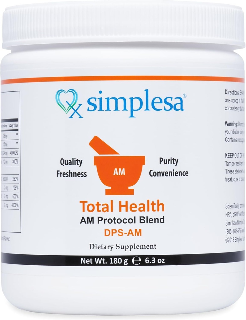 Simplesa Santé totale AM Nutrition Mélange de poudre, mélange de vitamine, supplément alimentaire pour l'énergie accrue, soutient la santé du cerveau, 180g Supplément de poudre