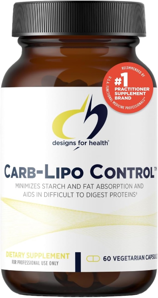 Designs for Health Carb-Lipo Control (ProtectZyme) - Enzyme digestive pour aider à réduire au minimum la graisse + absorption d'amidon et la digestion du gluten, de la caséine - soutient la composition corporelle saine (60 capsules)