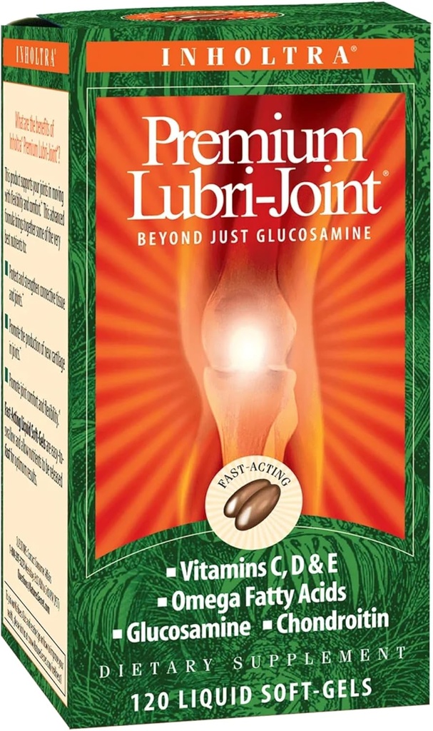 Inholtra Premium Lubri-Joint - 120 Liquid Soft-Gels - avec Glucosamine, Chondroïtine, Acides gras oméga + Vitamines C, D & E - 40 portions