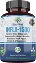 Infla-1500 Supplément de soulagement tout naturel Mélange d'extraits de curcuma, de saule blanche, d'Ashwagandha, de Ginger, de Boswellia, de Bromelain, d'Oméga-3 et de Magnésium-60ct