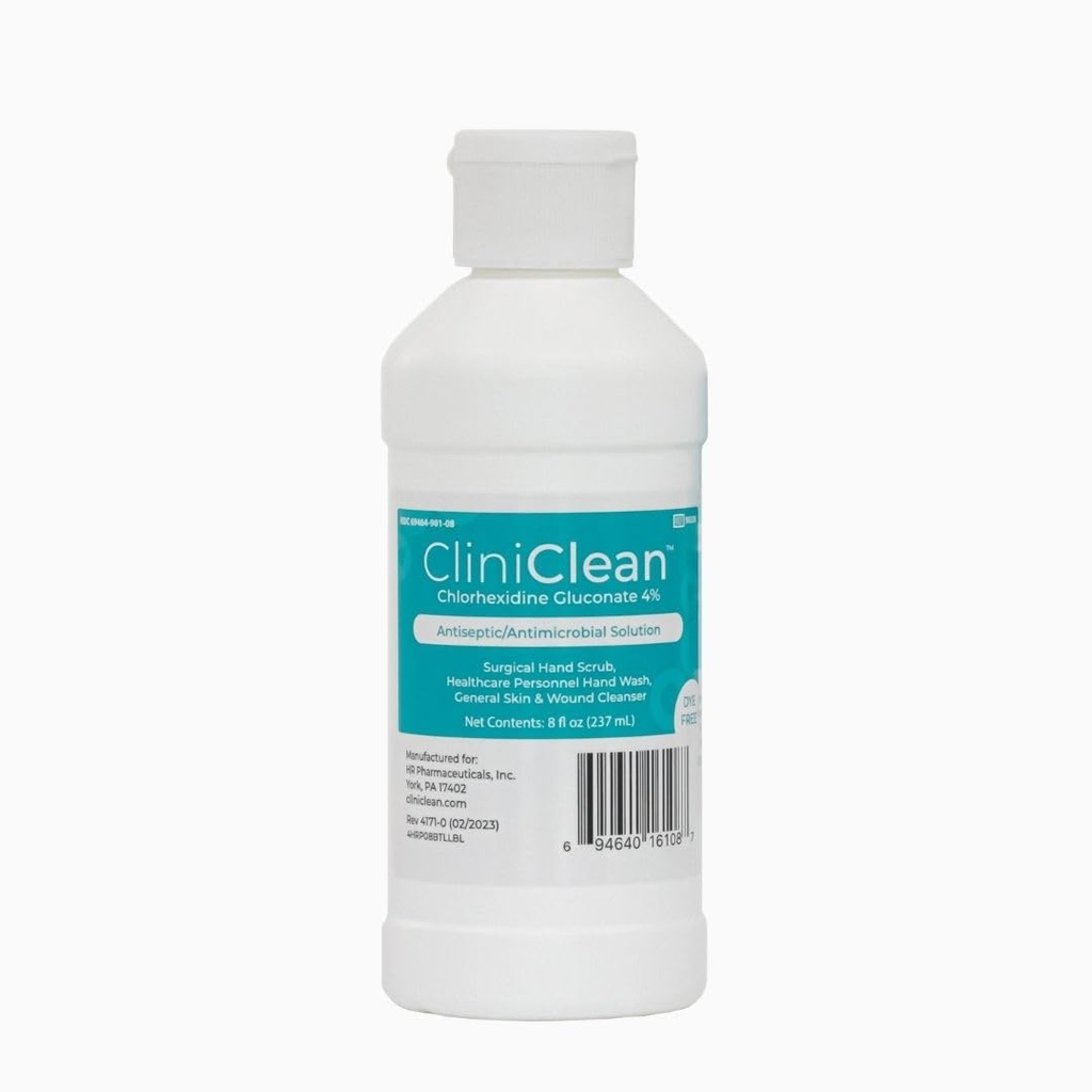 Solution polyvalente et antiseptique contenant du gluconate de chlorhexidine 4% (CHG), sans odorine, sans colorant, préparation préopératoire du patient, lavage personnel des mains, frottis à la main (4 oz. Flip-Top - 1 bouteille) - Lot final