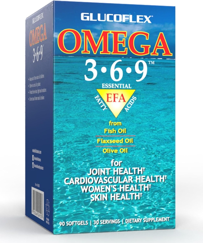 vGlucoflex Omega 3-6-9, Omega de l'EPA/DHA Huile de poisson pour la santé conjointe, 30 portions
