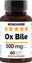 Ox Bile 500 mg - 60 gélules 250 mg par gélule - portion 2 gélules : 500 mg - 30 portions