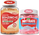 Sans sucre Vitamine C + D3 + Gommies de zinc pour adultes 50 + Gommies de Butyrate avec Probiotique + Prébiotique + Postbiotique