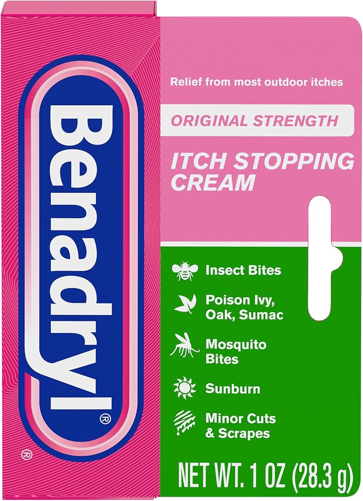 Benadryl Initial Strength Ditch Stopping Anti-Itch Cream, Diphénhydramine HCl Topique Analgésique et Zinc Acetate Protection de la peau, Soulagement de la plupart des Détachements extérieurs, 1 oz (paquet de 6)