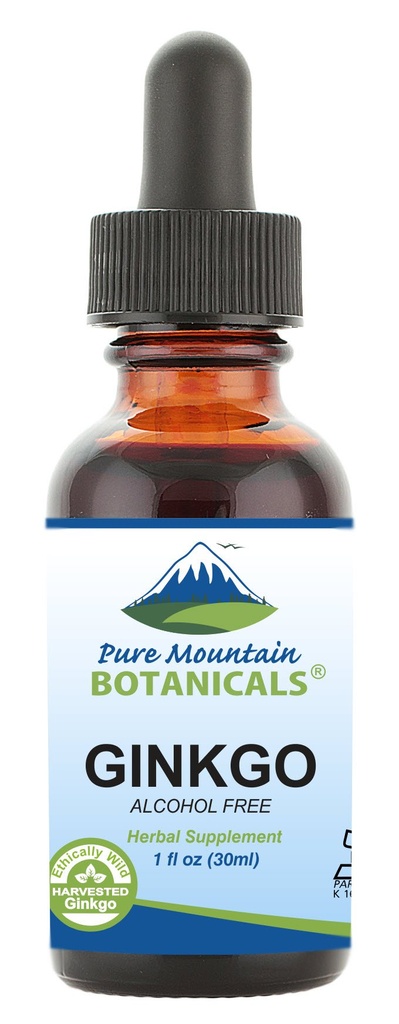 Botaniques de montagne pures Gingko Biloba gouttes d'extrait liquide – Teinture sans alcool de la récolte sauvage Ginkgo Biloba Leaf Supplément