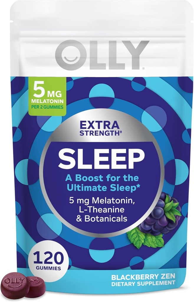 OLLY Extra Strength Sleep Gummy, 5 mg Melatonin, L-Theanine, Chamomile, Lemon Balm Extracts, Sleep Aid, BlackBerry Flavor - 120 Count