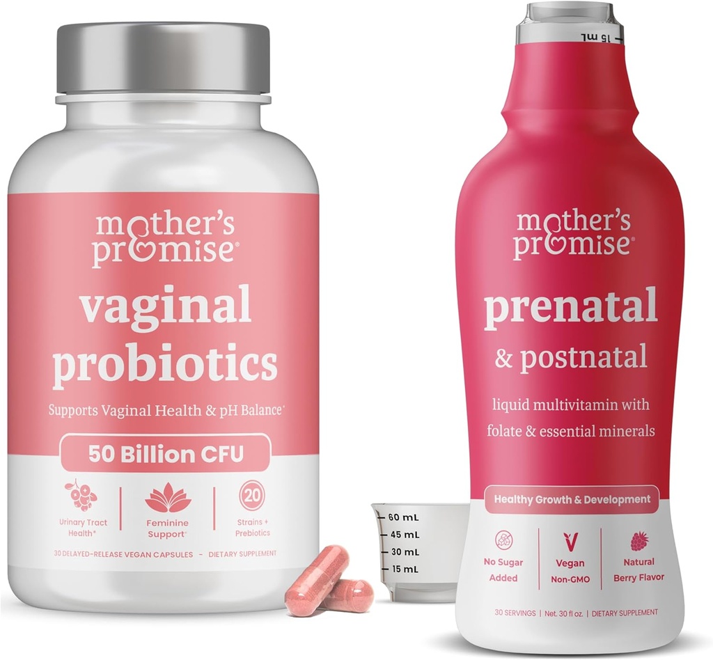 Mother's Promise Prenatal & Postnatal Multivitamin Liquid & Vaginal Probiotics for Women Bundle