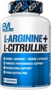 Evlution Nutrition L-Arginine + L-Citrulline - Endurance + Supplément Performance d'entraînement - 1000mg Complexe - Vasodilation + Support à l'oxyde nitrique - Capsules Vegan + Sans gluten - 60 portions