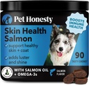 Animaux de compagnie Honesty Skin Health Saumon Chews - Démangeaison pour les chiens, Omega 3 Huile de poisson pour les chiens, Huile naturelle de saumon pour les chiens Chews pour la peau et le manteau, mai réduire Shedding, Suppléments d'huile de poisson de chien - 90 Ct