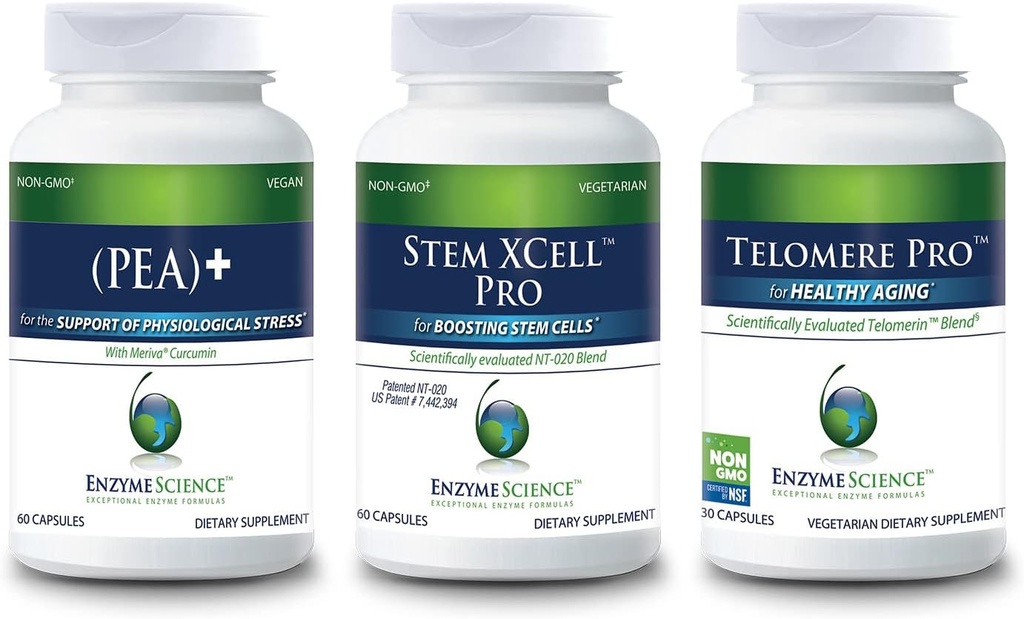 Enzyme Science Graceful Aging Bundle with Pea 60, Stem XCell Pro 60 & Telomere 30
