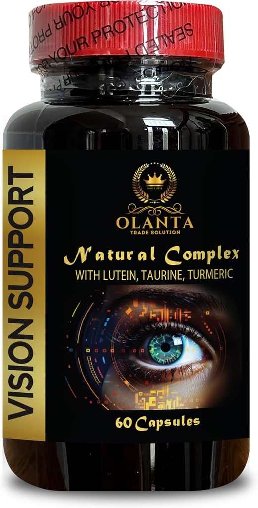 Vision Support - Advanced Eye and Vision Support Formula, Taurine Health Benefits, Turmeric Capsules, Grape Seed Extract Herbal - 1 Bottle