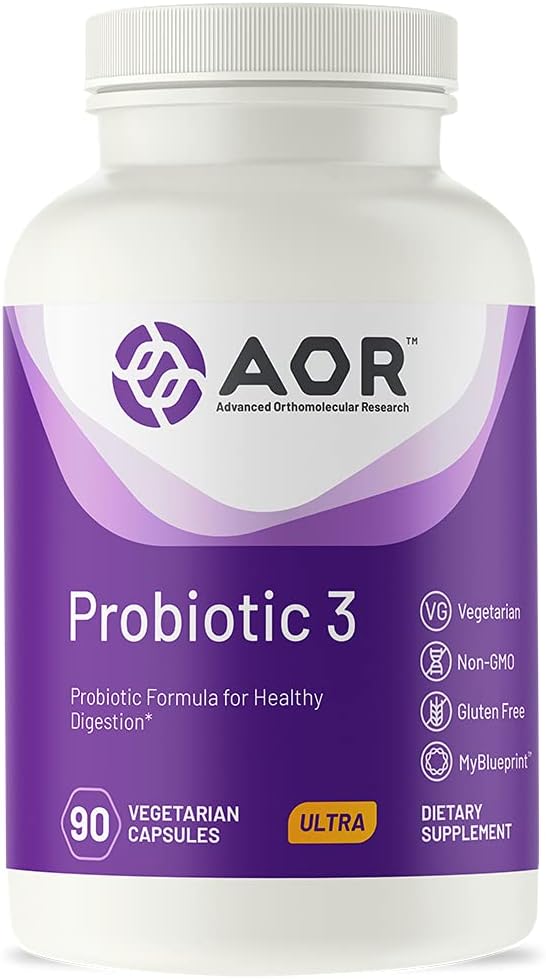 AOR, probiotique 3, aide digestive pour un tract gastro-intestinal sain, réponse Gut Flora et immunitaire, supplément alimentaire, 45 portions (90 capsules)